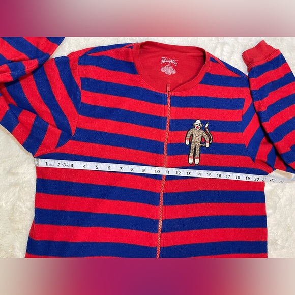Nick & Nora sock monkey onesie pajamas size medium red & blue striped - Picture 5 of 9